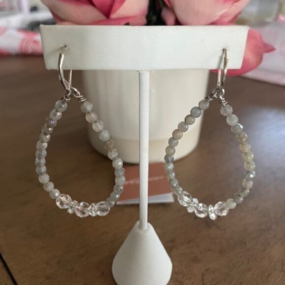 Deb Guyot HERKIMER DIAMOND QUARTZ & LABRADORITE Sterling Silver HOOP Earrings